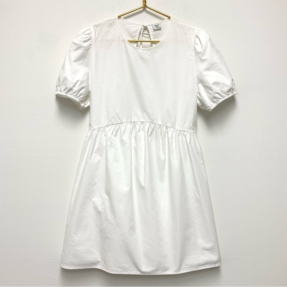 Aritzia Sunday Best Saida Babydoll Mini Dress Size Medium Puff Sleeve Open Back - Picture 3 of 12